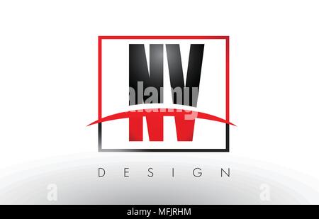 NV N V Logo Letters with Red and Black Colors and Swoosh. Creative Letter Design Vector. Stock Vector