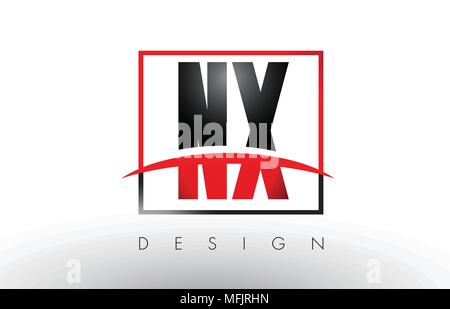 NX N X Logo Letters with Red and Black Colors and Swoosh. Creative Letter Design Vector. Stock Vector