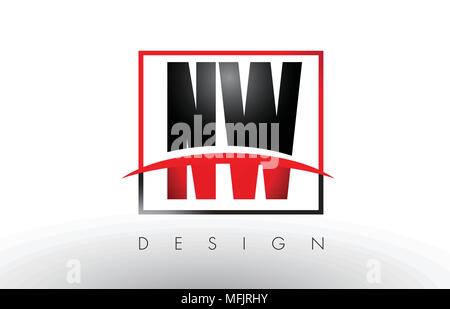 NW N W Logo Letters with Red and Black Colors and Swoosh. Creative Letter Design Vector. Stock Vector