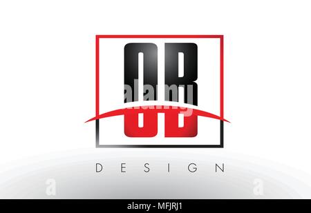 OB O B Logo Letters with Red and Black Colors and Swoosh. Creative Letter Design Vector. Stock Vector