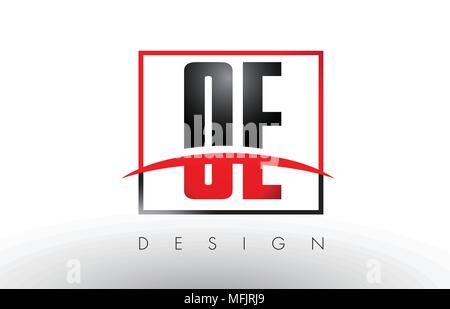 OE O E Logo Letters with Red and Black Colors and Swoosh. Creative Letter Design Vector. Stock Vector