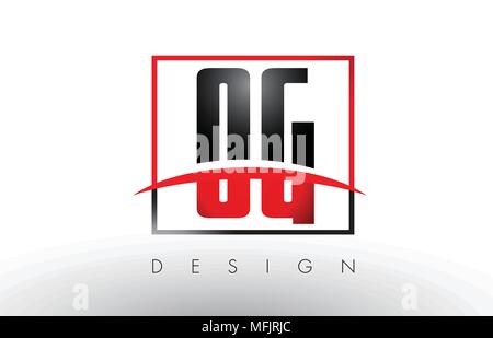 OG O G Logo Letters with Red and Black Colors and Swoosh. Creative Letter Design Vector. Stock Vector