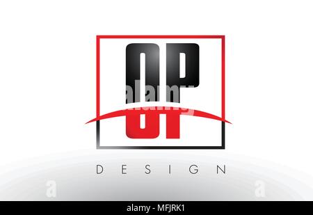 OP O P Logo Letters with Red and Black Colors and Swoosh. Creative Letter Design Vector. Stock Vector