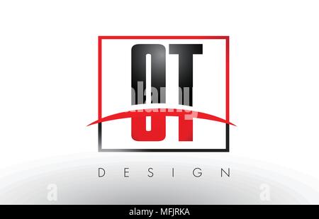 OT O T Logo Letters with Red and Black Colors and Swoosh. Creative Letter Design Vector. Stock Vector