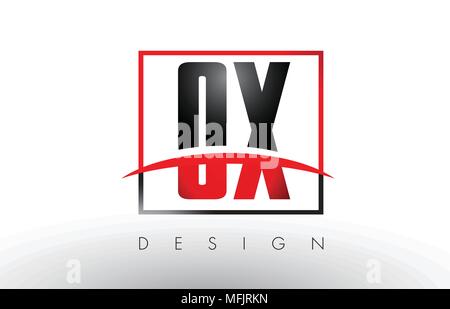 OX O X Logo Letters with Red and Black Colors and Swoosh. Creative Letter Design Vector. Stock Vector
