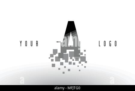 E Pixel Letter Logo with Digital Shattered Black Squares. Creative ...