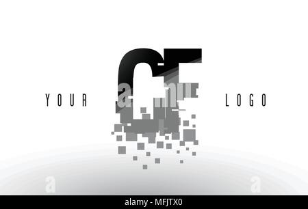 CF C F Pixel Letter Logo with Digital Shattered Black Squares. Creative Letters Vector Illustration. Stock Vector