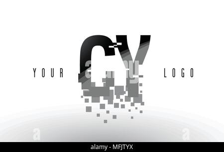 CY C Y Pixel Letter Logo with Digital Shattered Black Squares. Creative Letters Vector Illustration. Stock Vector