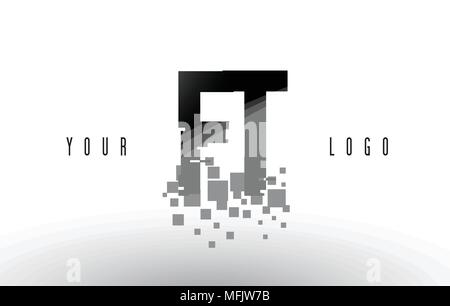 FT F T Pixel Letter Logo with Digital Shattered Black Squares. Creative Letters Vector Illustration. Stock Vector