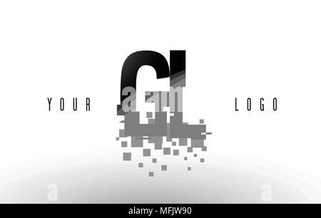 GL G L Pixel Letter Logo with Digital Shattered Black Squares. Creative Letters Vector Illustration. Stock Vector