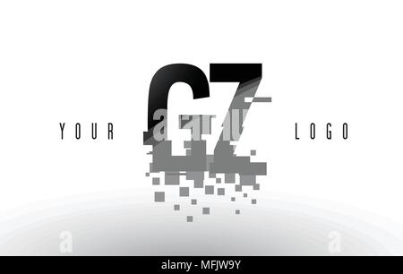 GZ G Z Pixel Letter Logo with Digital Shattered Black Squares. Creative Letters Vector Illustration. Stock Vector