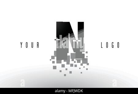 IN I N Pixel Letter Logo with Digital Shattered Black Squares. Creative Letters Vector Illustration. Stock Vector