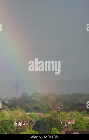 London,UK. 25th April 2018. A beautiful rainbow appears after heavy showers in Wimbledon Credit: amer ghazzal/Alamy Live News