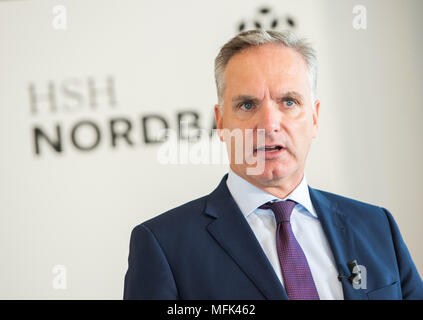 26 April 2018, Germany, Hamburg: Stefan Ermisch, Chairman of the HSH Nordbank, speaks during the balance press conference of the bank. Photo: Daniel Bockwoldt/dpa Stock Photo