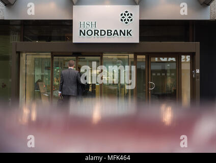 26 April 2018, Germany, Hamburg: View of the entrance of the HSH Nordbank headquarters before the balance press conference of the bank. Photo: Daniel Bockwoldt/dpa Stock Photo