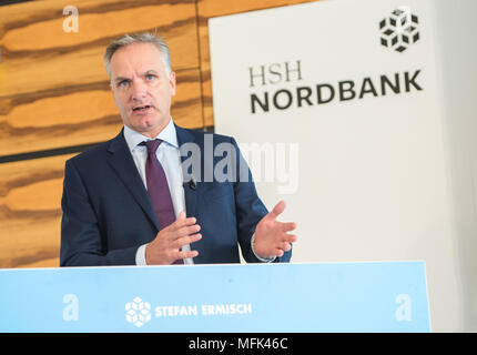 26 April 2018, Germany, Hamburg: Stefan Ermisch, Chairman of the HSH Nordbank, speaks during the balance press conference of the bank. Photo: Daniel Bockwoldt/dpa Stock Photo