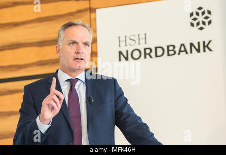 26 April 2018, Germany, Hamburg: Stefan Ermisch, Chairman of the HSH Nordbank, speaks during the balance press conference of the bank. Photo: Daniel Bockwoldt/dpa Stock Photo