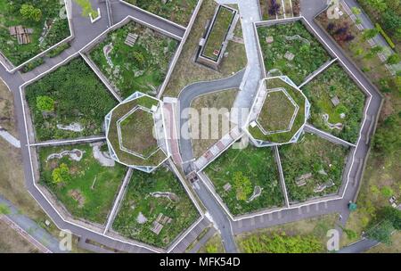 Chengdu. 12th May, 2008. Aerial photo taken on Aug. 18, 2017 shows Wolong Shenshuping Base of China Conservation and Research Center for Giant Pandas (CCRCGP) in southwest China's Sichuan Province. On May 12, 2008, a catastrophic earthquake damaged Sichuan's Wolong Panda Reserve. After ten years' efforts, the three bases of Wolong, Dujiangyan and Ya'an under the CCRCGP have been restored and put into use. Credit: Xue Yubin/Xinhua/Alamy Live News Stock Photo