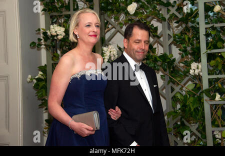 Julie Sweet, Chief Executive Officer - North America, Accenture and Chad Sweet arrive for the State Dinner honoring Dinner honoring President Emmanuel Macron of the French Republic and Mrs. Brigitte Macron at the White House in Washington, DC on Tuesday, April 24, 2018. Credit: Ron Sachs/CNP - NO WIRE SERVICE - Photo: Ron Sachs/Consolidated/dpa Stock Photo