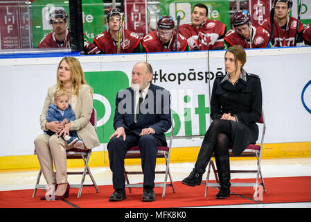 Riga, Latvia. 26th Apr, 2018.. Arturs Irbe, legendary hockey goalie honorary retirement ceremony in Riga,Latvia Credit: Gints Ivuskans/Alamy Live News Stock Photo