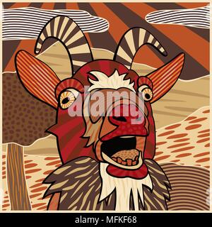 Colourful editable vector illustration of the head of a bleating goat Stock Vector