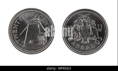 Barbados 25 cents coin. Stock Photo