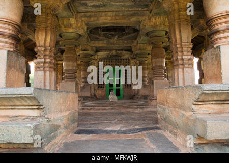 DAMBAL, Karnataka State, India. Doddabasappa Temple interior pillars Stock Photo