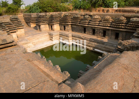 DAMBAL, Karnataka State, India. Stepped Well with well decorated steps Stock Photo