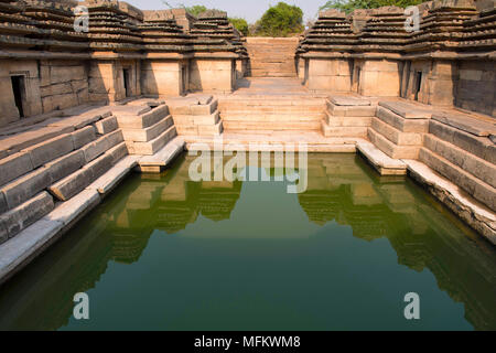 DAMBAL, Karnataka State, India. Stepped Well with well decorated steps Stock Photo