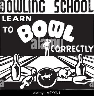Learn To Bowl - Retro Ad Art Banner Stock Vector