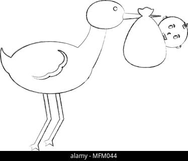 cute stork carrying baby in blanket Stock Vector