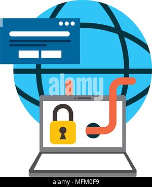 sphere planet with laptop and credit card Stock Vector