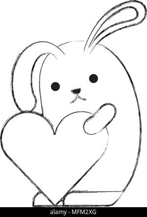 cute kawaii rabbit cartoon holding heart romantic Stock Vector