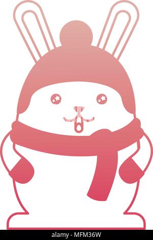 cute kawaii rabbit cartoon wearing warm hat and scarf gloves Stock Vector