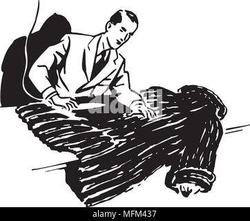 Man Cleaning Fur Coat - Retro Clipart Illustration Stock Vector