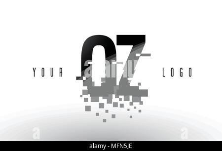 OZ O Z Pixel Letter Logo with Digital Shattered Black Squares. Creative Letters Vector Illustration. Stock Vector