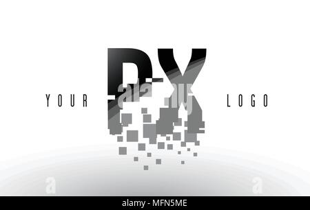 PX P X Pixel Letter Logo with Digital Shattered Black Squares. Creative Letters Vector Illustration. Stock Vector