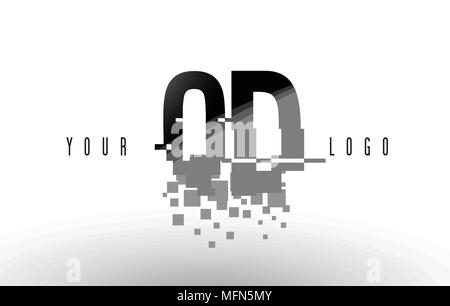 QD Q D Pixel Letter Logo with Digital Shattered Black Squares. Creative Letters Vector Illustration. Stock Vector