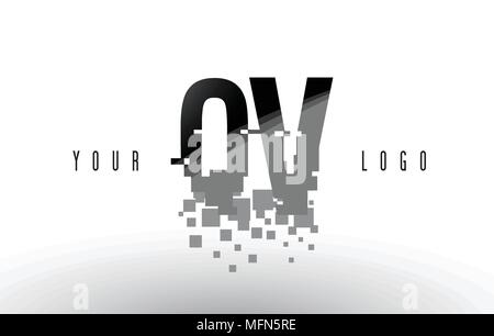QV Q V Pixel Letter Logo with Digital Shattered Black Squares. Creative Letters Vector Illustration. Stock Vector