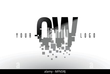 QW Q W Pixel Letter Logo with Digital Shattered Black Squares. Creative Letters Vector Illustration. Stock Vector