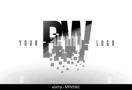 RW R W Pixel Letter Logo with Digital Shattered Black Squares. Creative Letters Vector Illustration. Stock Vector