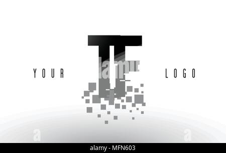 TF T F Pixel Letter Logo with Digital Shattered Black Squares. Creative Letters Vector Illustration. Stock Vector