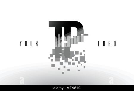 TP T P Pixel Letter Logo with Digital Shattered Black Squares. Creative Letters Vector Illustration. Stock Vector