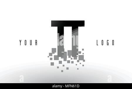 TT T Pixel Letter Logo with Digital Shattered Black Squares. Creative Letters Vector Illustration. Stock Vector