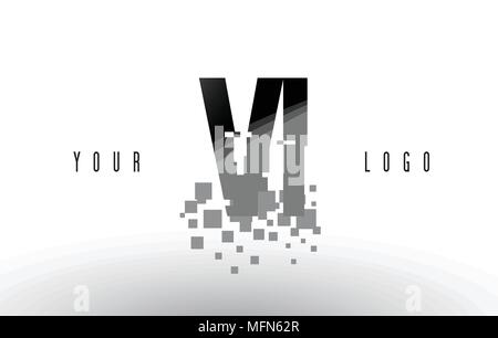VI V I Pixel Letter Logo with Digital Shattered Black Squares. Creative Letters Vector Illustration. Stock Vector