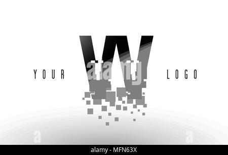 VV V Pixel Letter Logo with Digital Shattered Black Squares. Creative Letters Vector Illustration. Stock Vector
