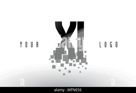 XI X I Pixel Letter Logo with Digital Shattered Black Squares. Creative Letters Vector Illustration. Stock Vector