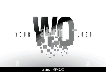 WO W O Pixel Letter Logo with Digital Shattered Black Squares. Creative Letters Vector Illustration. Stock Vector