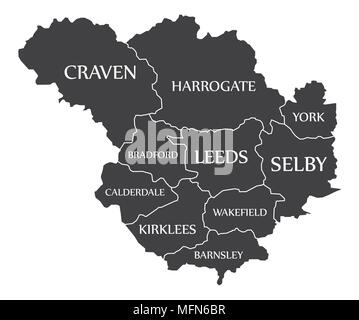 Leeds city map England UK labelled black illustration Stock Vector