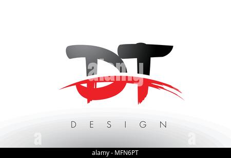 DT D T Brush Logo Letters Design with Red and Black Colors and Brush Letter Concept. Stock Vector